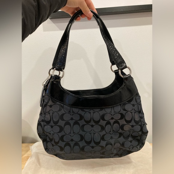 Coach Black Pleated Logo Pattern Shoulder Bag - Picture 2 of 6